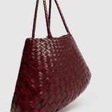 SANTA CROCE LARGE WOVEN TOTE BASKET, RED LEATHER  DRAGON DIFFUSION