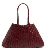 SANTA CROCE LARGE WOVEN TOTE BASKET, RED LEATHER  DRAGON DIFFUSION