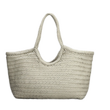 NANTUCKET LARGE WOVEN TOTE BASKET, IVORY LEATHER  DRAGON DIFFUSION
