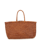 TRIPLE JUMP LARGE WOVEN TOTE BASKET, TAN BROWN LEATHER  DRAGON DIFFUSION