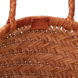 TRIPLE JUMP LARGE WOVEN TOTE BASKET, TAN BROWN LEATHER  DRAGON DIFFUSION