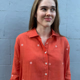 ZINNIA SHIRT DRESS, POLKA BURNT ORANGE JAMDANI