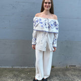 SKY SHIRT, IVORY // INDIGO JAMDANI COTTON