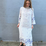 MAHI MAXI KAFTAN, IVORY // INDIGO JAMDANI COTTON