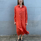 ZINNIA SHIRT DRESS, POLKA BURNT ORANGE JAMDANI