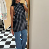 TULIPA HALTER VEST / / GREY CHECK COTTON