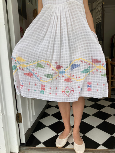 JAMDANI COTTON DRESS, WHITE COTTON