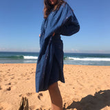 NECK TIE COTTON DRESS, BLUE - SAAKI