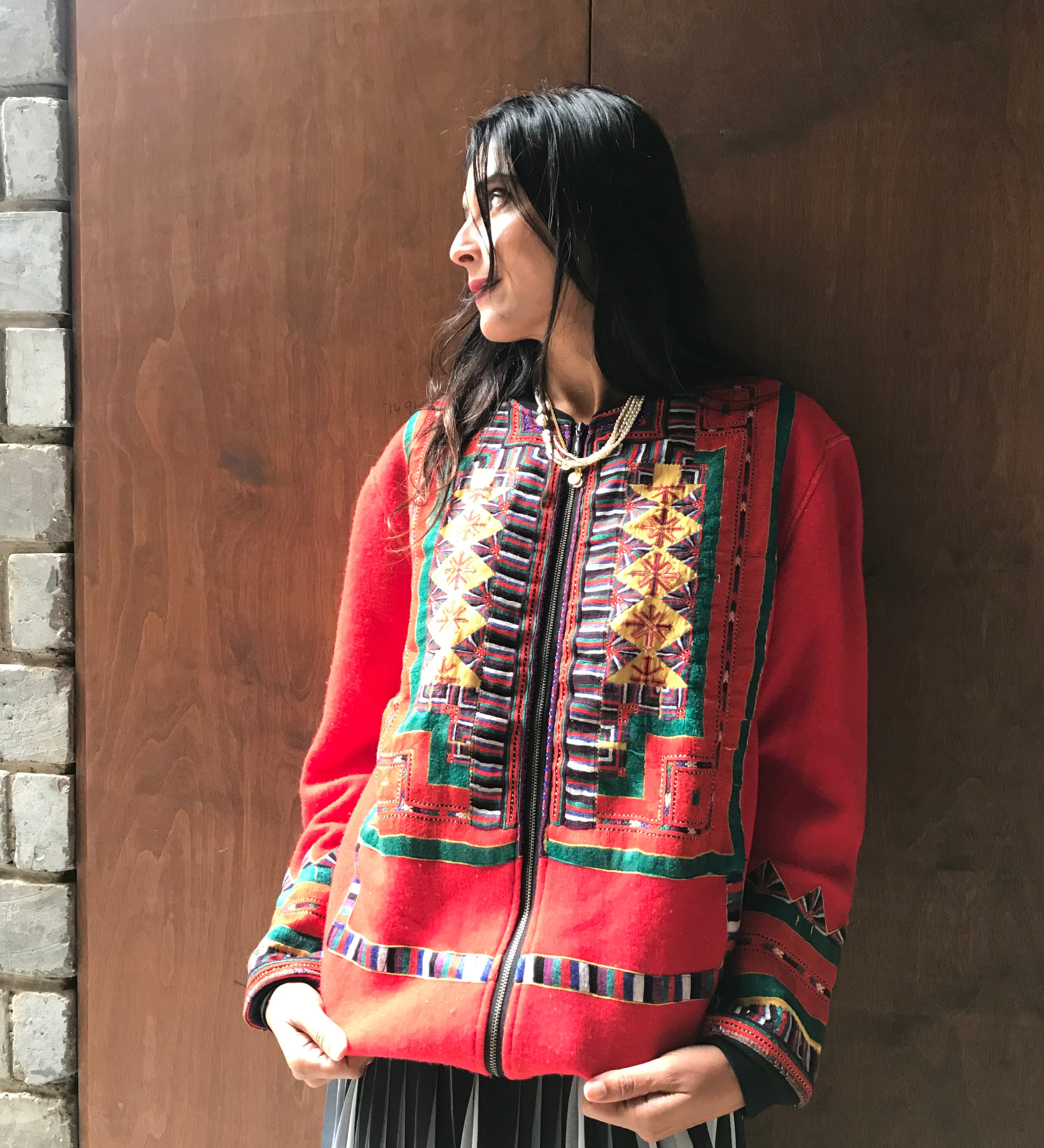 VINTAGE EMBROIDERY SWEATER, RED WOOL - SAAKI