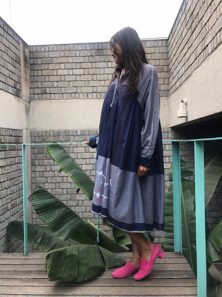 COLOR BLOCK NAVY // LIGHT BLUE SHIRT DRESS - SAAKI