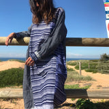 STRIPED LINEN SUMMER DRESS, BLUE - SAAKI
