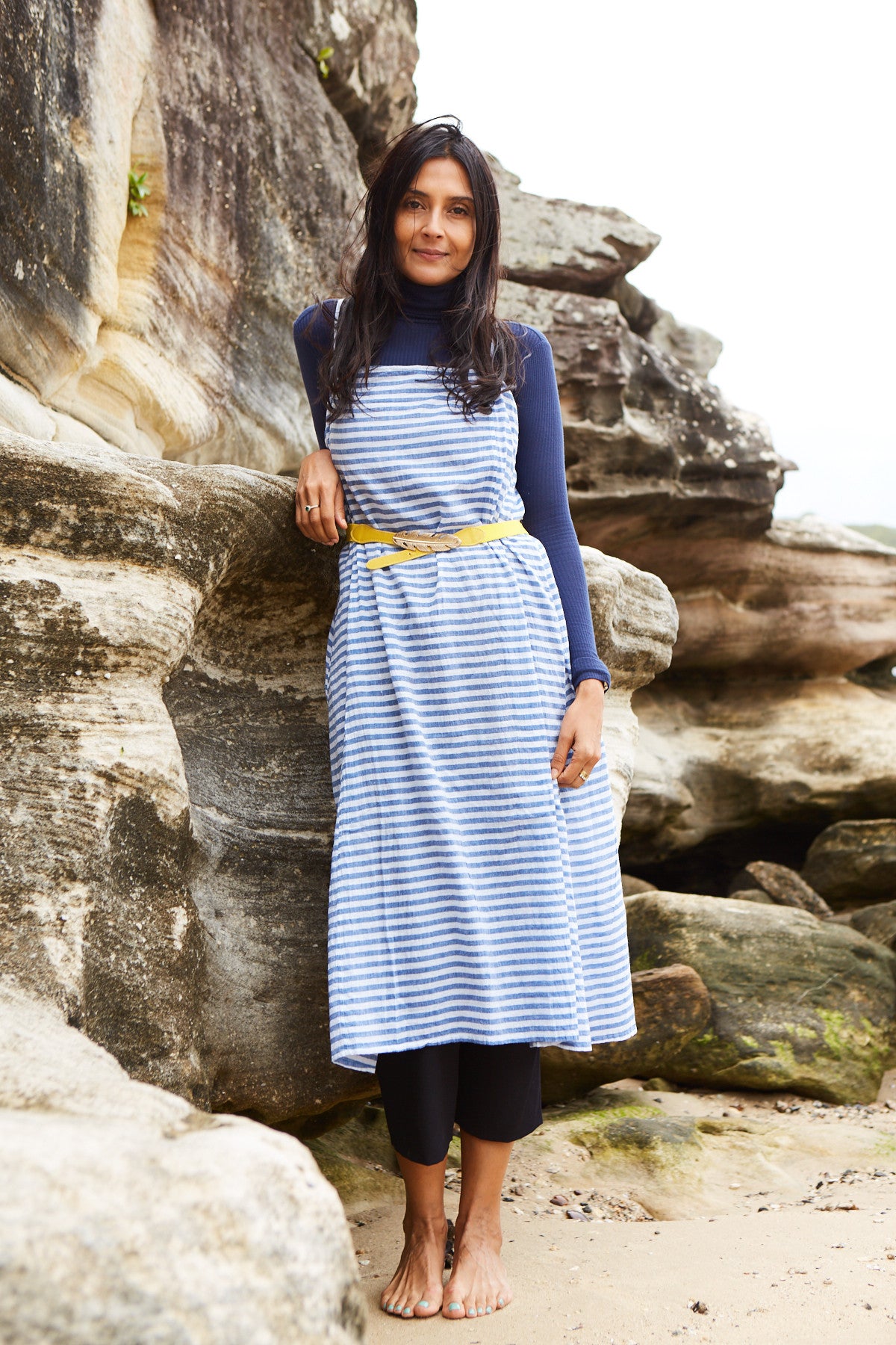 STRIPE SLIP DRESS, BLUE//WHITE - SAAKI