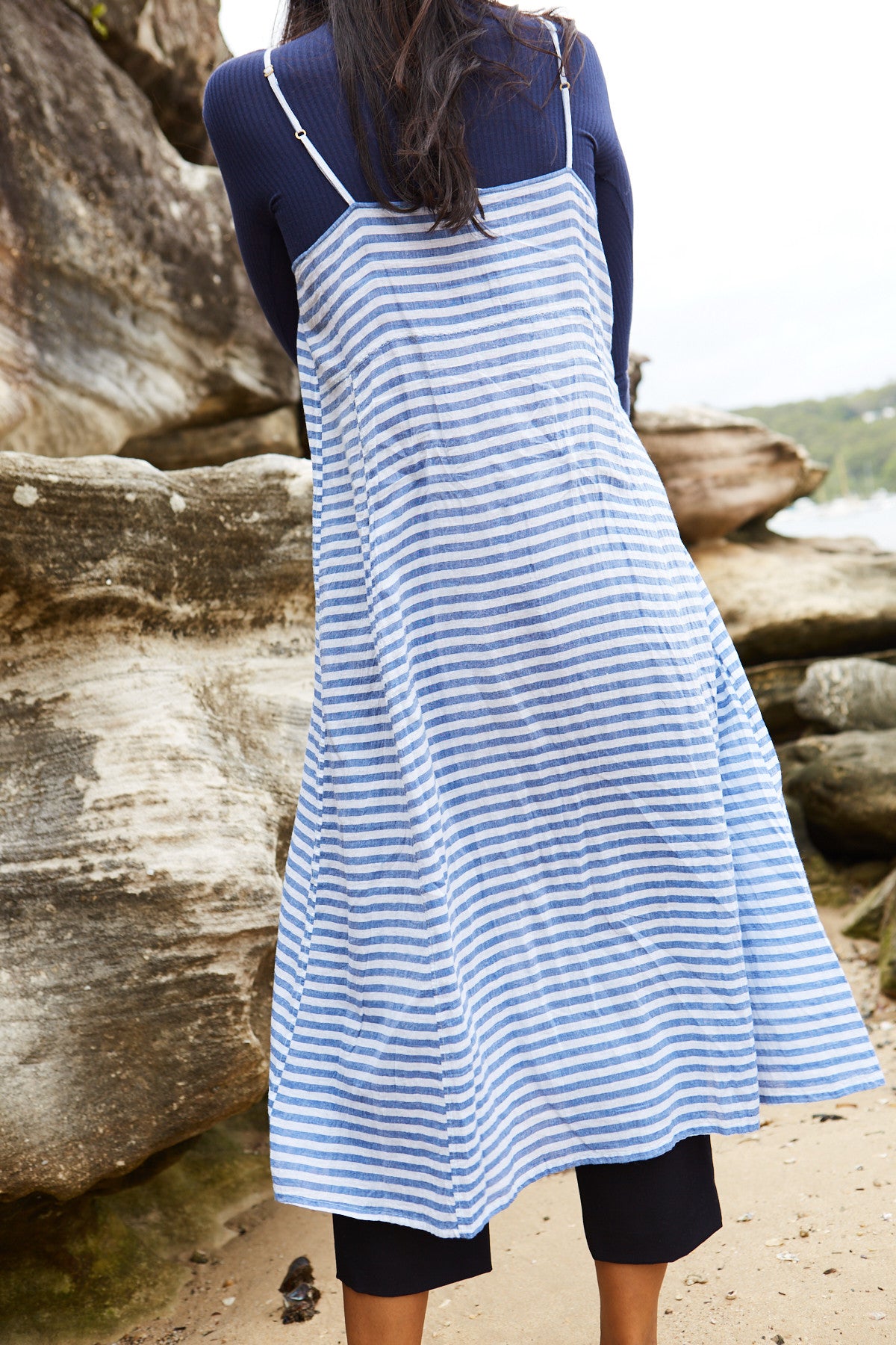 STRIPE SLIP DRESS, BLUE//WHITE - SAAKI