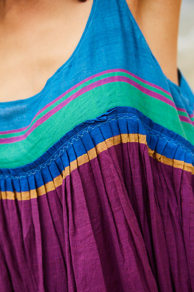 SLIP DRESS, WHITE STRIPE HANDWOVEN - SAAKI