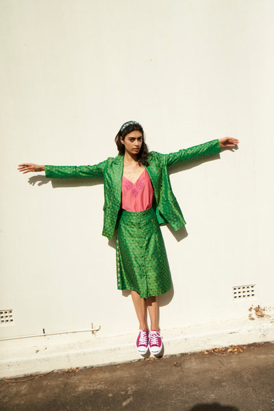 SURYA BLAZER, GREEN SILK BROCADE