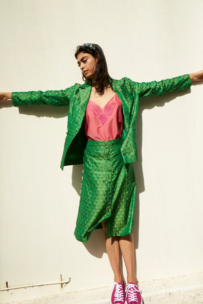 SURYA BLAZER, GREEN SILK BROCADE