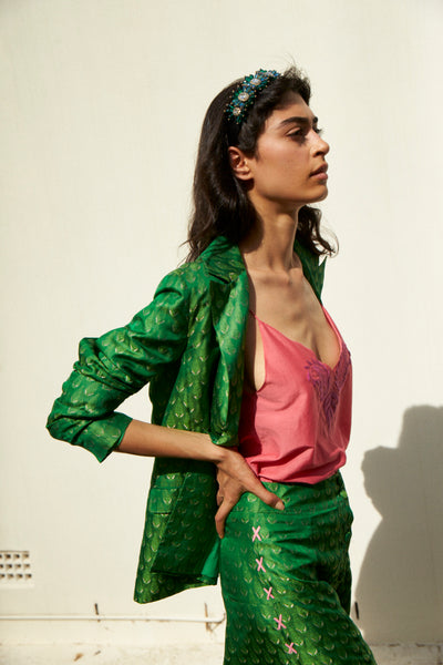 SURYA BLAZER, GREEN SILK BROCADE