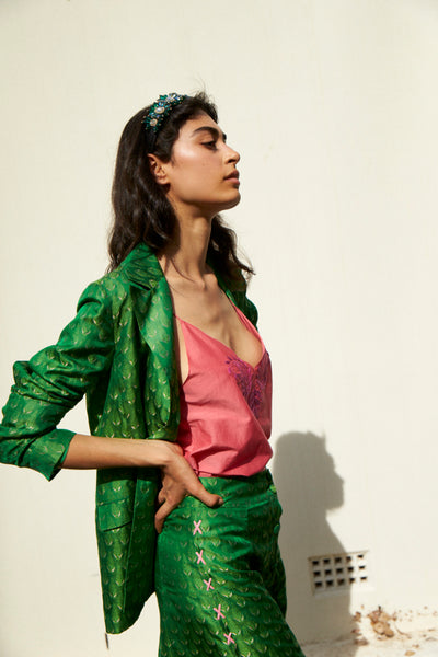 SURYA BLAZER, GREEN SILK BROCADE