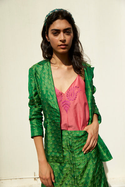 SURYA BLAZER, GREEN SILK BROCADE