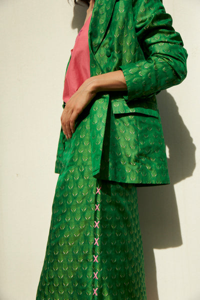 SURYA SKIRT, GREEN SILK BROCADE