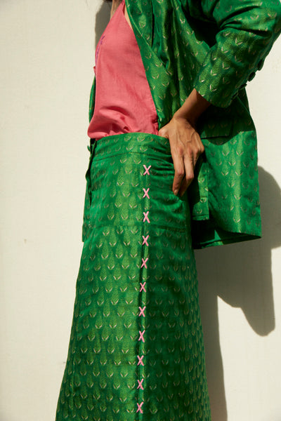 SURYA SKIRT, GREEN SILK BROCADE