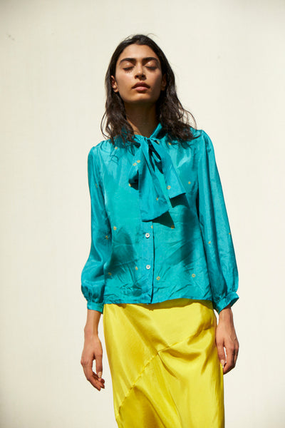 SKY TIE&DYE SHIRT, SILK TEAL