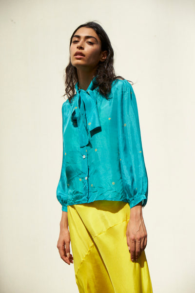 SKY TIE&DYE SHIRT, SILK TEAL