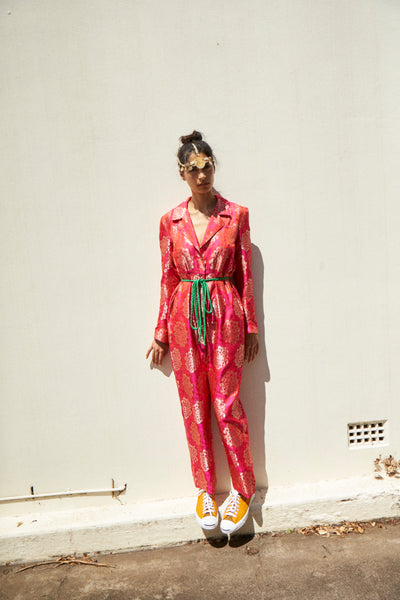 ROSA JUMPSUIT, FUCHSIA SILK BROCADE