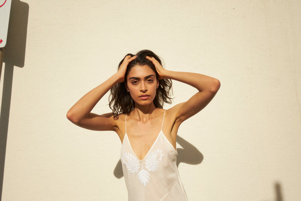 LILY SLIP, IVORY COTTON  SILK/HAND EMBROIDERY