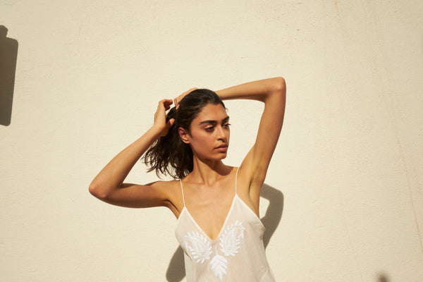 LILY SLIP, IVORY COTTON  SILK/HAND EMBROIDERY