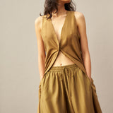 FERN VEST, OLIVE SILK