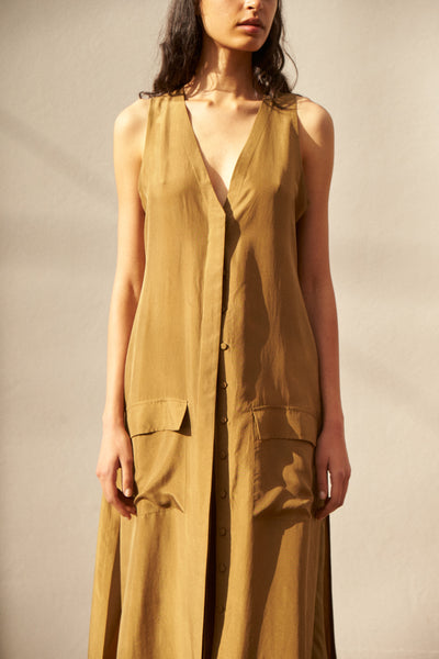 FERN VEST, OLIVE SILK