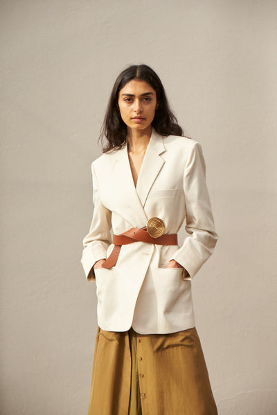 NIRA BLAZER, IVORY LINEN SILK