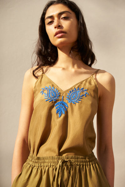 PAISLEY CAMISOLE, OLIVE SILK