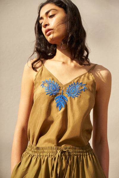 PAISLEY CAMISOLE, OLIVE SILK