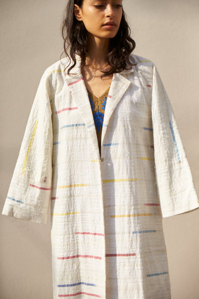 RECYCLED WEAVE COAT, WHITE STRIPE