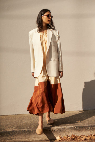 NIRA BLAZER, IVORY LINEN SILK