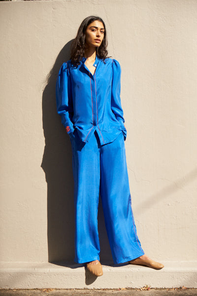 LILY PANT, COBALT BLUE SILK