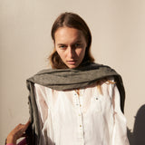 STRIPE SCARF, GREY/IVORY COTTON