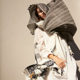 STRIPE SCARF, GREY/IVORY COTTON