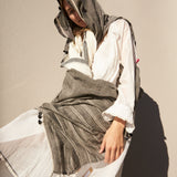 STRIPE SCARF, GREY/IVORY COTTON