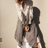 STRIPE SCARF, GREY/IVORY COTTON