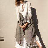 STRIPE SCARF, GREY/IVORY COTTON