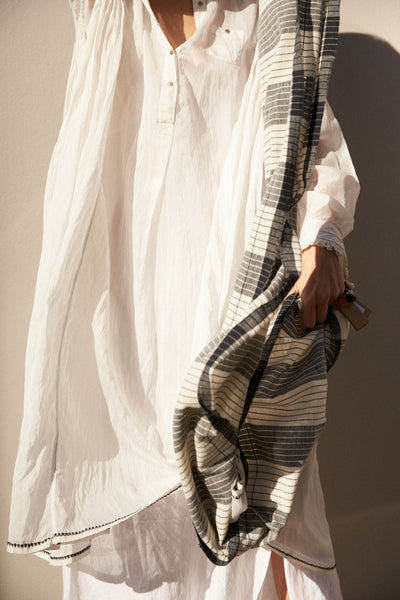 STRIPE SCARF, WHITE/BLACK COTTON