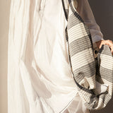 STRIPE SCARF, WHITE/BLACK COTTON