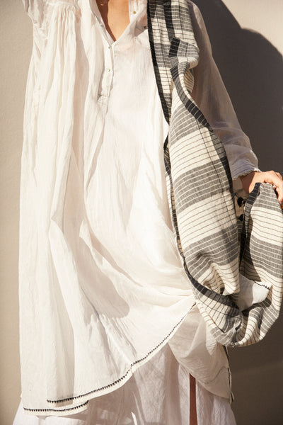 STRIPE SCARF, WHITE/BLACK COTTON