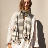 STRIPE SCARF, WHITE/BLACK COTTON