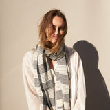 STRIPE SCARF, WHITE/BLACK COTTON