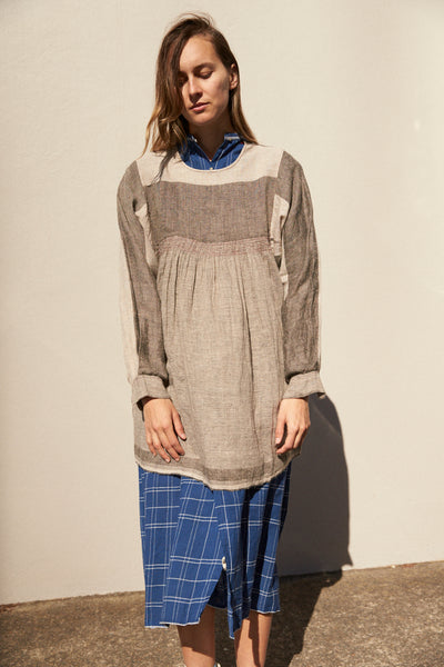 SHIFT WOOL DRESS, BROWN/BEIGE