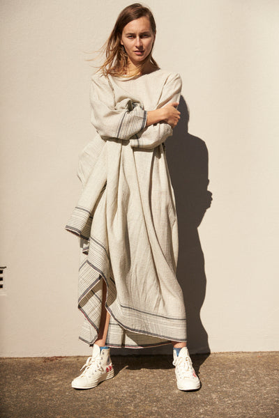 STITCH BABYDOLL DRESS,  IVORY WOOL